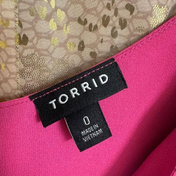 Torrid Sophie Hot Pink Blue Floral Embroidered Chiffon Tank Top 0 Large - Picture 4 of 7